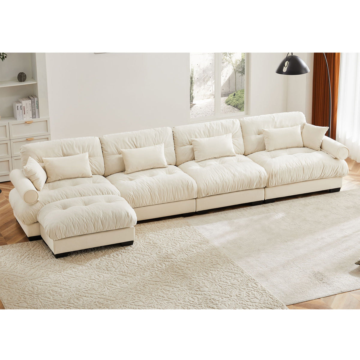 HouseOfZazla Super Comfort oversized modular sectional with movable ottoman in cream 2-piece set on Tampa Home & Garden Store