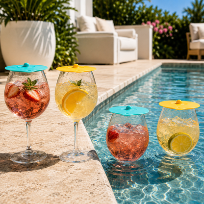 Floating Wine Glasses for Pool Set of 4 with Lids