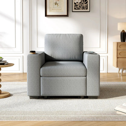 Single pull-out sleeper chair in gray with USB ports and cup holders, Unique Piece Furniture on Tampa Home & Garden Store