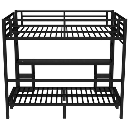 Queen over Twin XL metal bunk bed with desk and shelves, black finish by HouseOfZazla on Tampa Home & Garden Store
