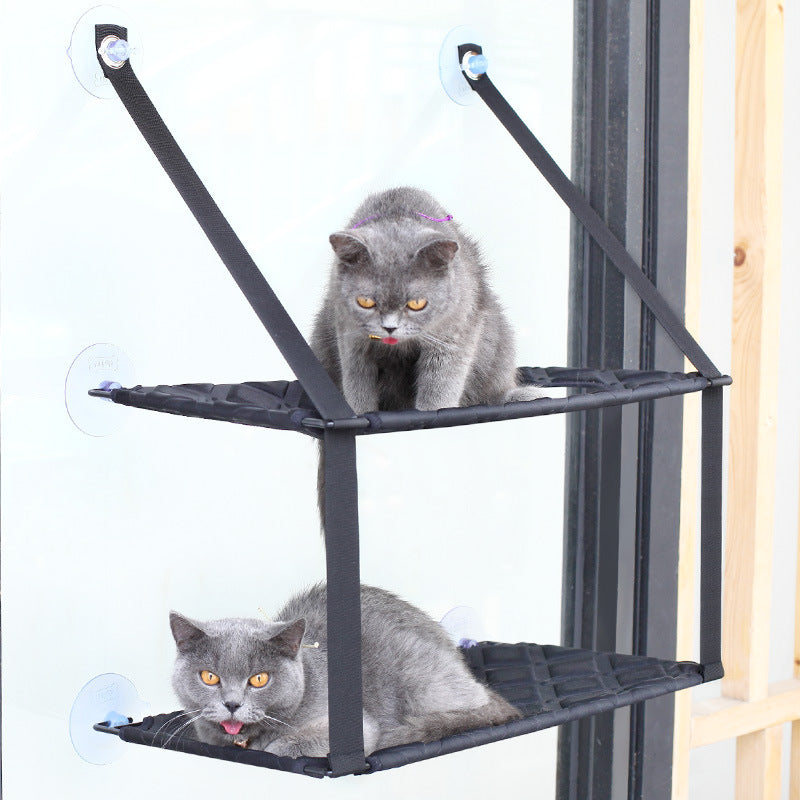 Two-cat window hammock bed two-tier black fabric perch for indoor cats Sell My Stuff on Tampa Home & Garden Store