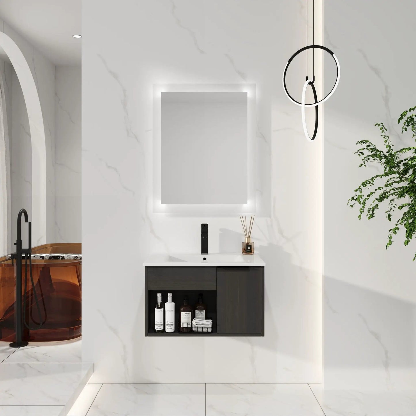Wall Mounted Floating Vanity With Open Shelf