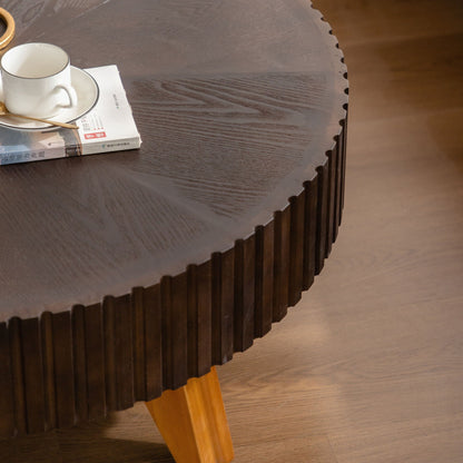 Round Retro Coffee Table with Solid Wood Legs