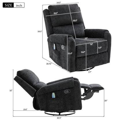 Manual Recliner Massage Chair in dark gray fabric from HouseOfZazla with swivel rocker, 8 modes on Tampa Home & Garden Store