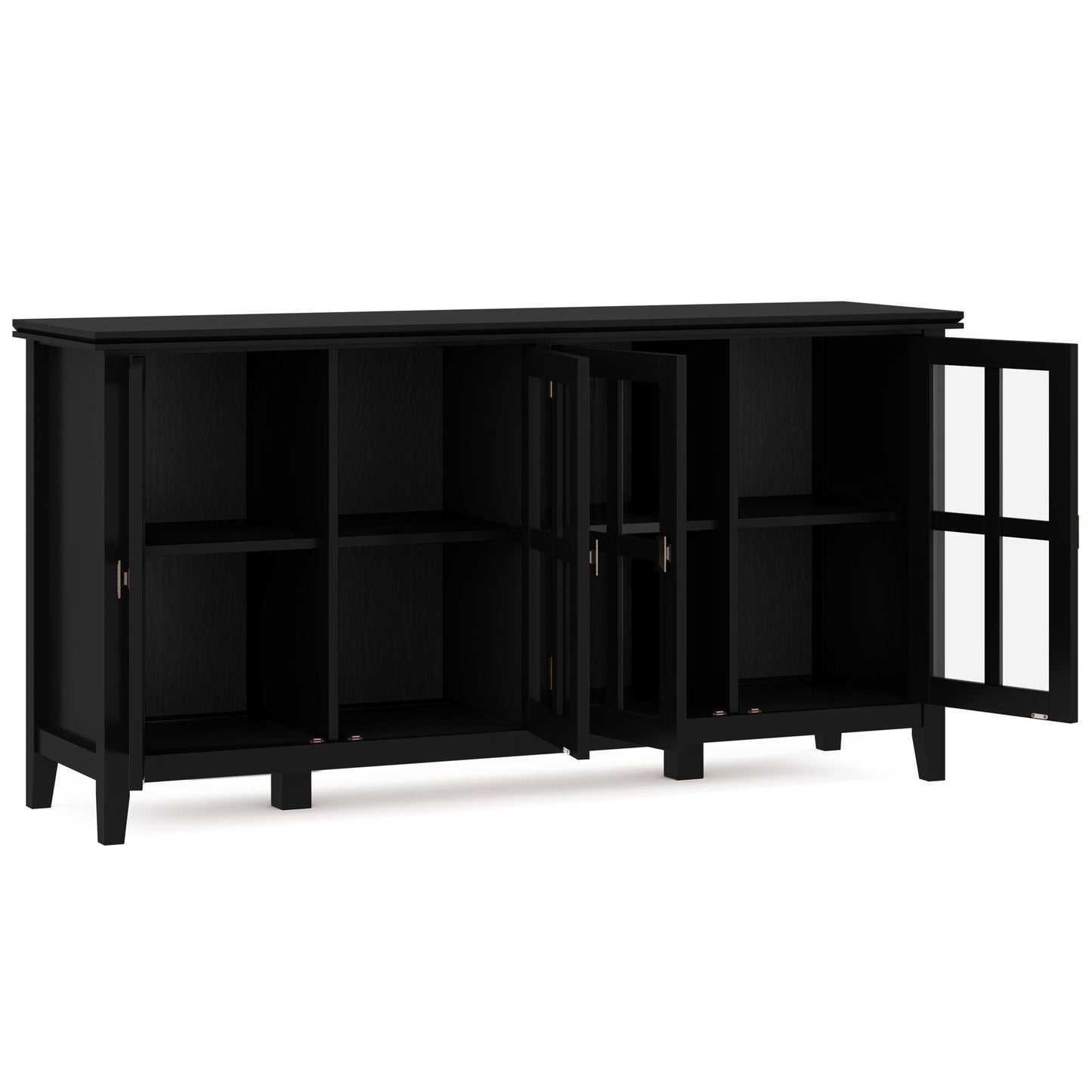 Artisan Handcrafted Wide 4-Door Storage Cabinet in black with brass hardware on Tampa Home & Garden Store