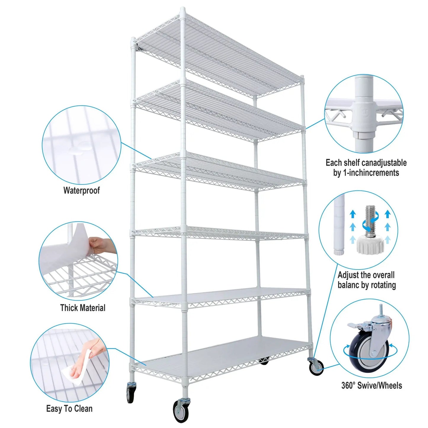 6 Tier NSF Metal Wire Shelving Unit for Storage