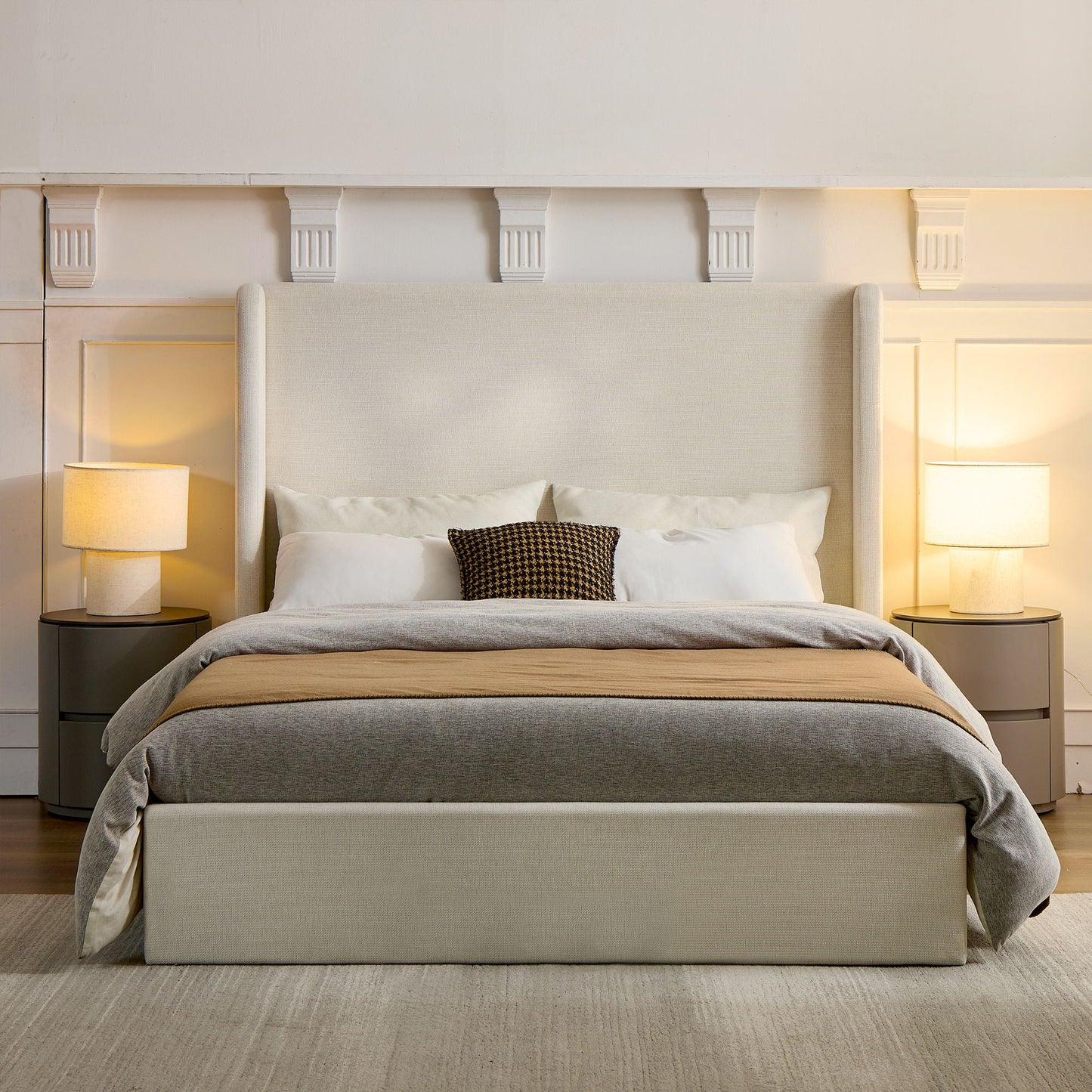 Carmen Upholstered Wingback Bed and Headboard