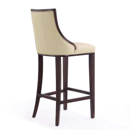 White bar-height stool with solid wood frame; beige upholstery and dark wood legs HouseOfZazla on Tampa Home & Garden Store