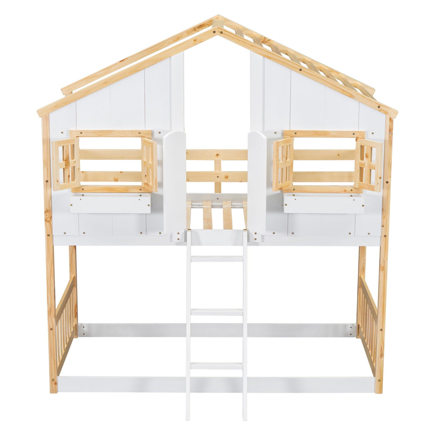 House Bunk Bed With Roof white frame with natural wood trim HouseOfZazla on Tampa Home & Garden Store