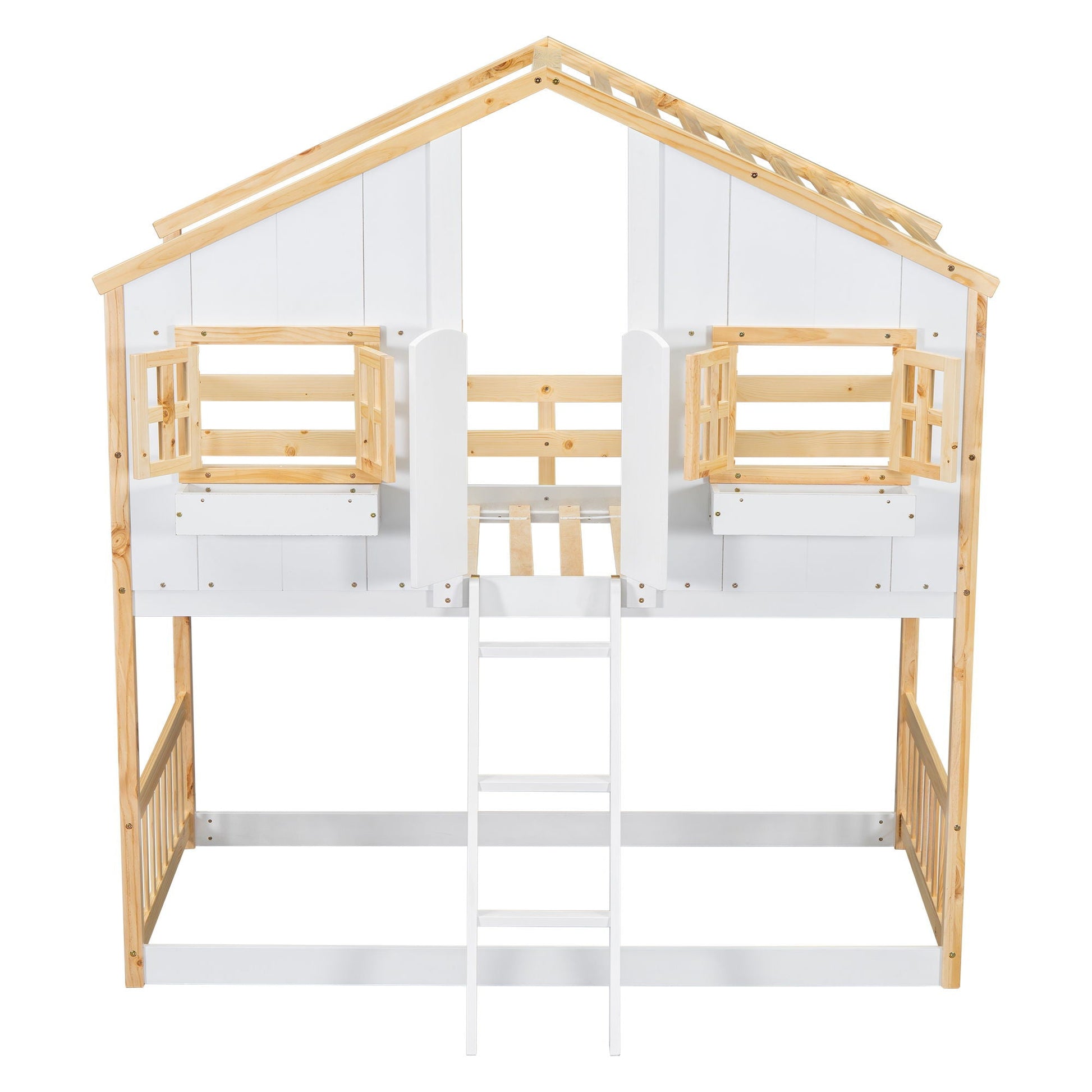 House Bunk Bed With Roof white frame with natural wood trim HouseOfZazla on Tampa Home & Garden Store