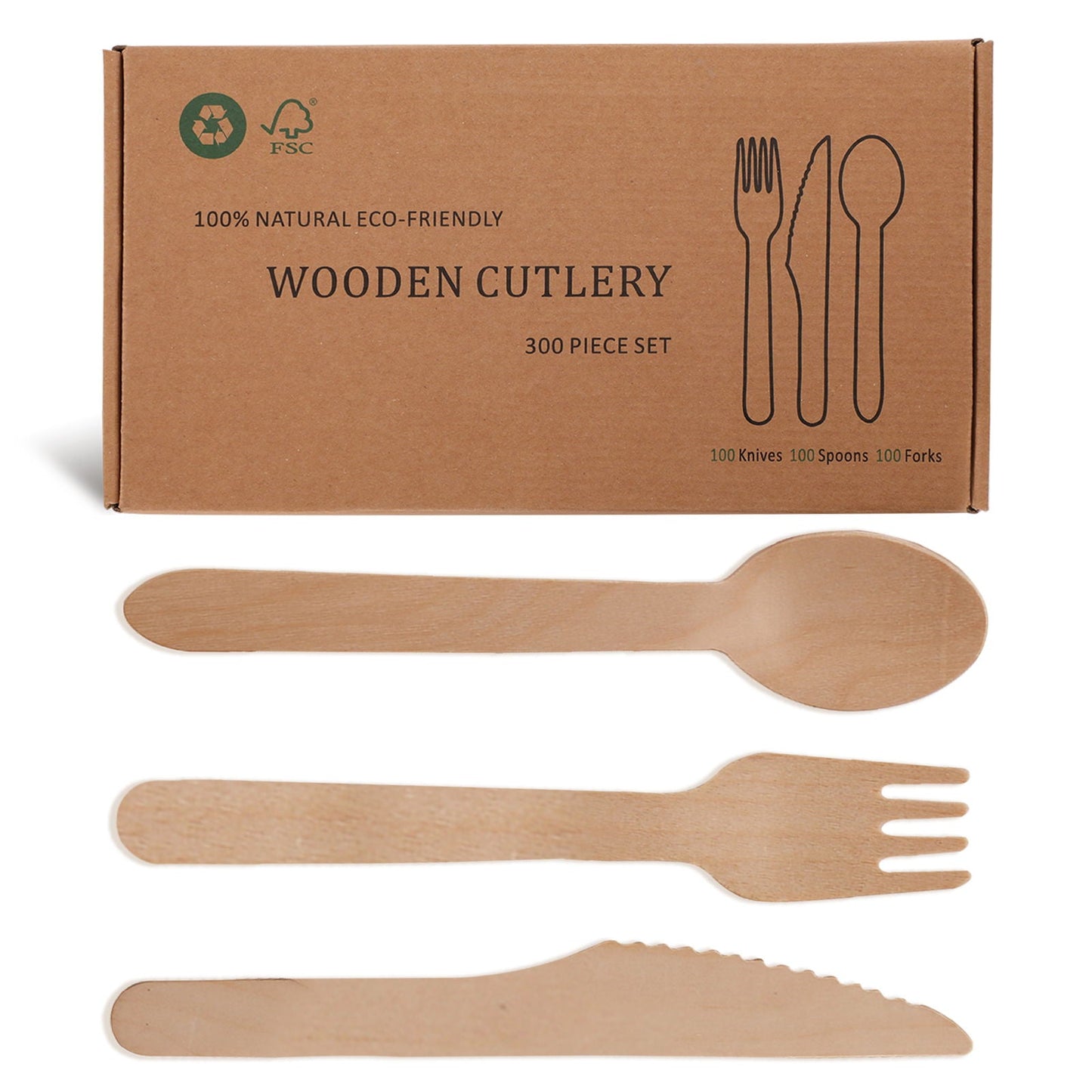 Natural Wood Cutlery And Utensils For A Party
