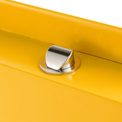 Galvanized steel flammable storage cabinet chrome latch on yellow cabinet on Tampa Home & Garden Store