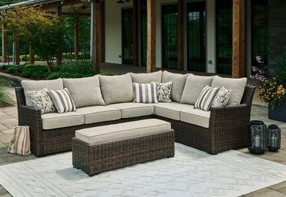 Brook Ranch 3pc outdoor sofa sectional with bench cushions in brown wicker by Unique Piece Furniture on Tampa Home & Garden Store