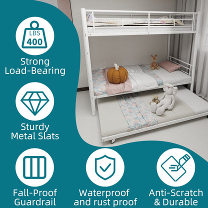 Bunk Bed For Kids by HouseOfZazla, white metal convertible frame with ladders and guardrails on Tampa Home & Garden Store