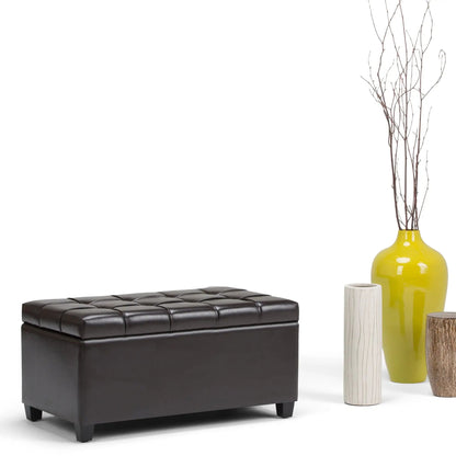 Sienna upholstered storage ottoman bench, black leather with tufted top on Tampa Home & Garden Store