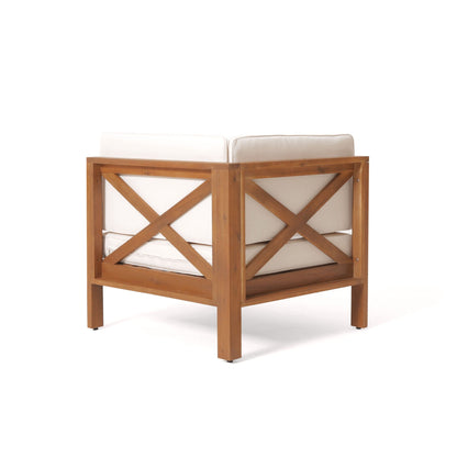 Brava X Back Corner Chair with water-resistant cushions beige white light blue on Tampa Home & Garden Store
