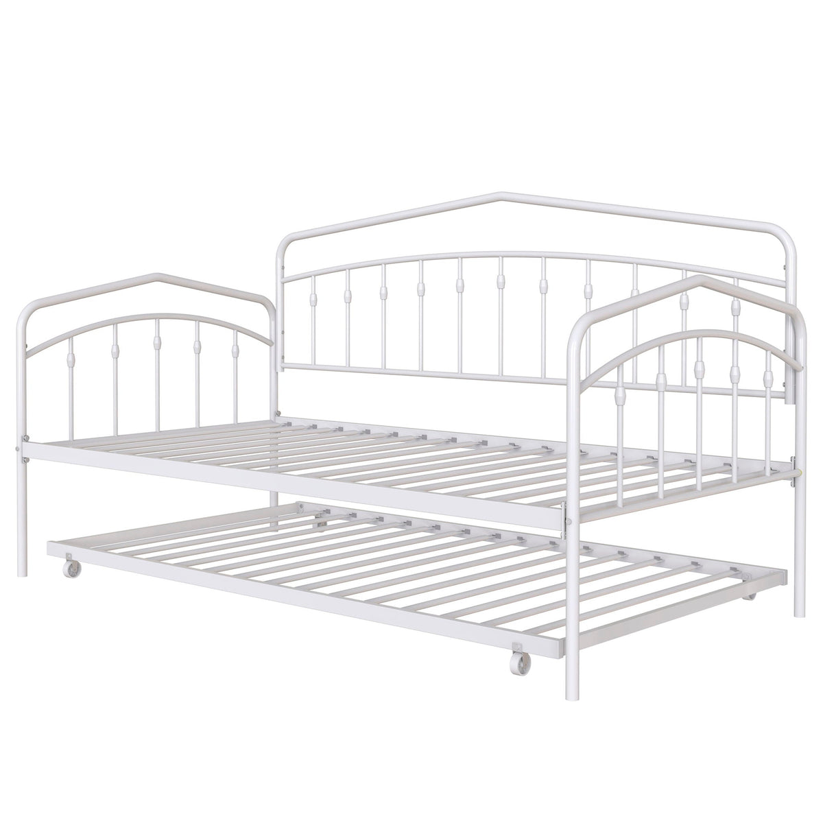 Fox Daybed with Twin Trundle, white metal frame and curved rails on Tampa Home & Garden Store