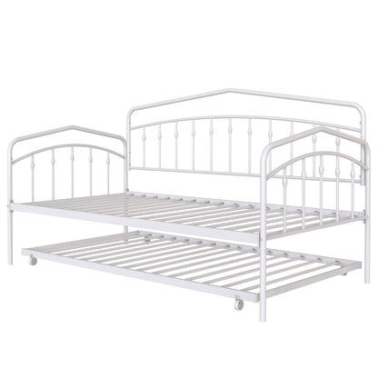 Fox Daybed with Twin Trundle, white metal frame and curved rails on Tampa Home & Garden Store
