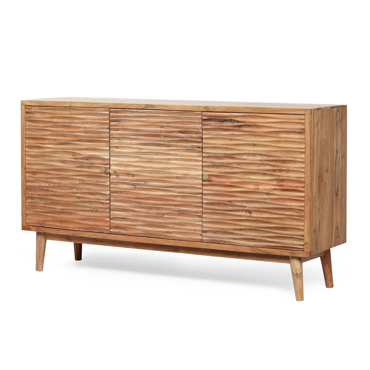 Boho Handcrafted 3-Door Sideboard with carved texture in natural wood by HouseOfZazla on Tampa Home & Garden Store
