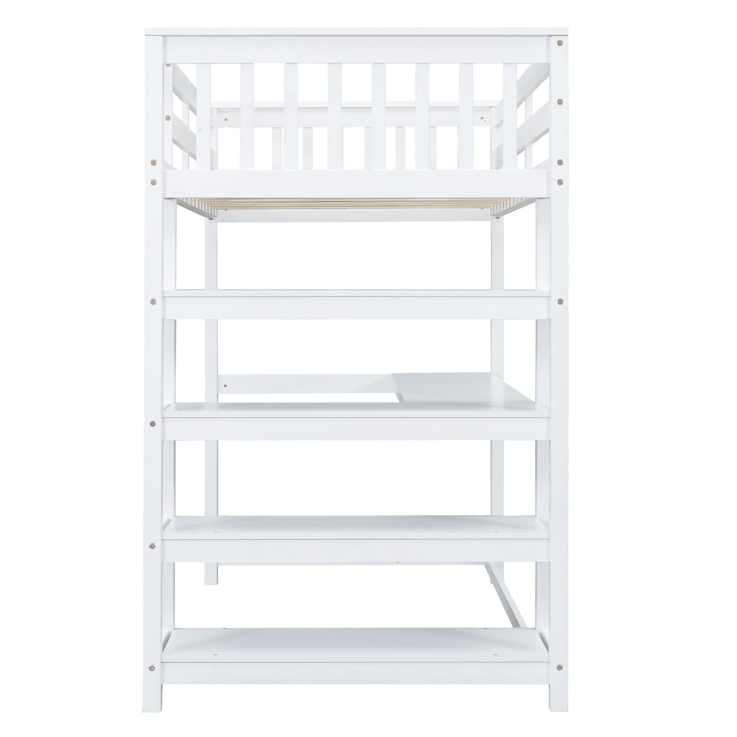 Loft bed with storage shelves and under-bed desk in white by HouseOfZazla on Tampa Home & Garden Store