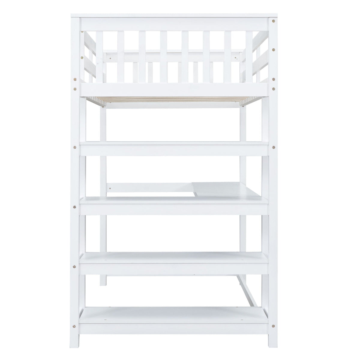 Loft bed with storage shelves and under-bed desk in white by HouseOfZazla on Tampa Home & Garden Store