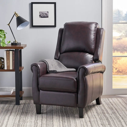 Memphis Standard Recliner Club Chair Burgundy leather with black tapered legs on Tampa Home & Garden Store