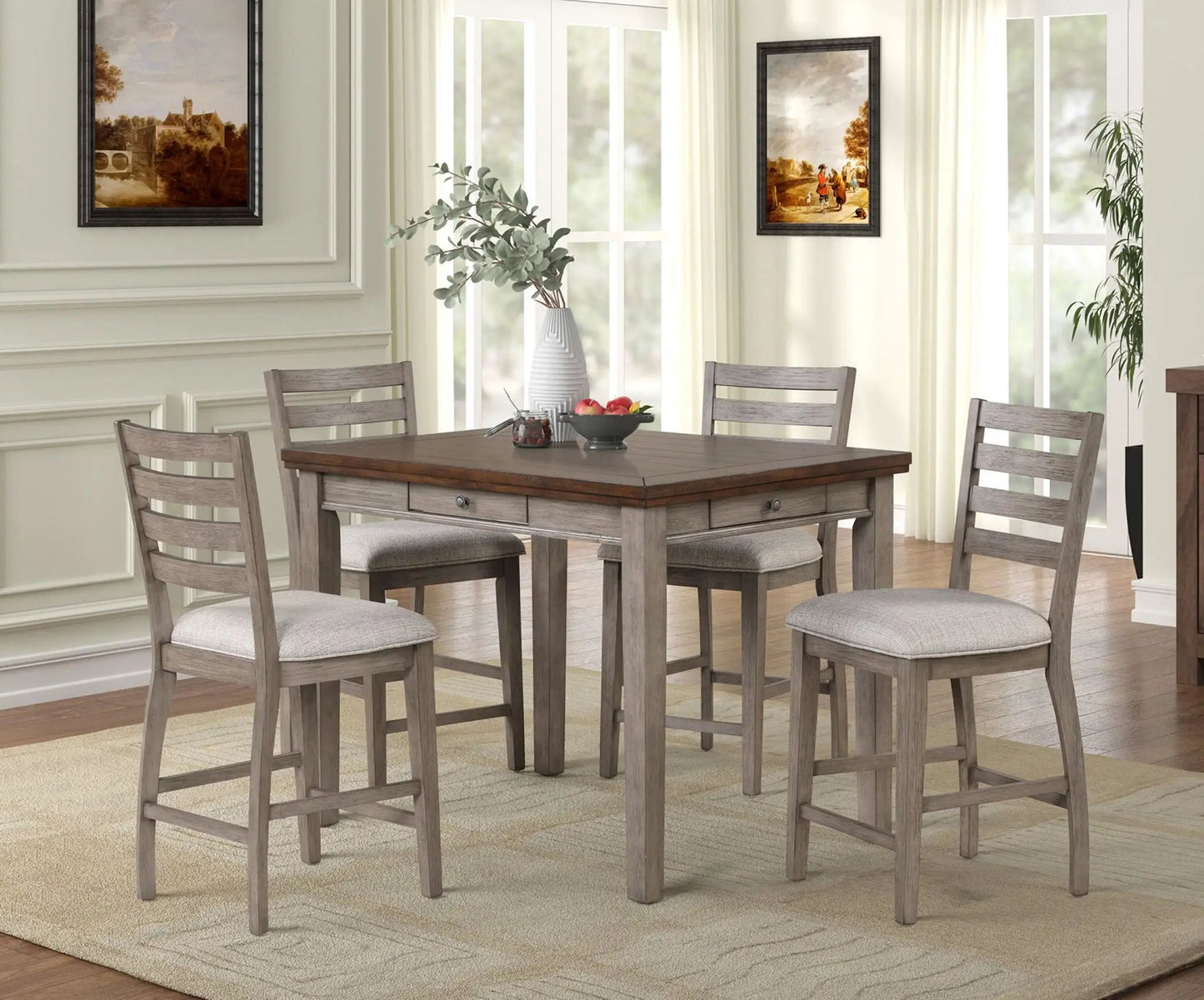 Counter Side Dining Stool with Ladder Back Gray