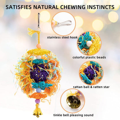 5PCs Parrot Gnawing Toy Cotton colorful shredded ball with beads stainless steel hook on Tampa Home & Garden Store