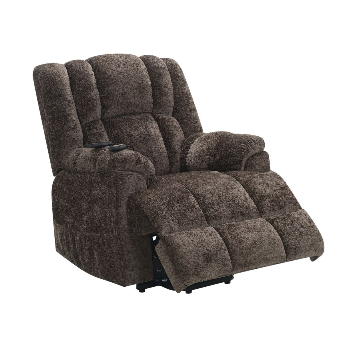 Brown Chenille Recliner With Massage And Lift