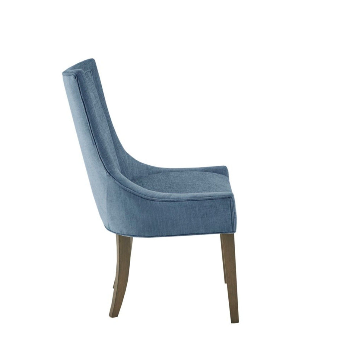 Dining side chair in blue upholstery with solid wood legs on Tampa Home & Garden Store