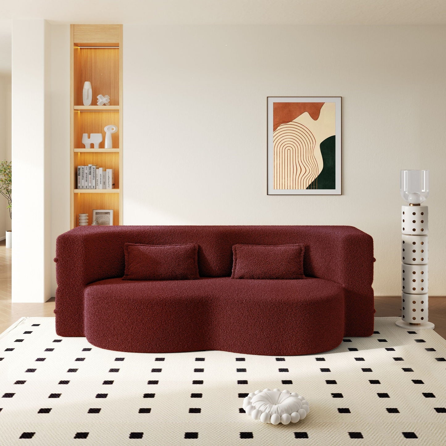 Modern Floor Sleeper Sofa Bed And Two Pillows