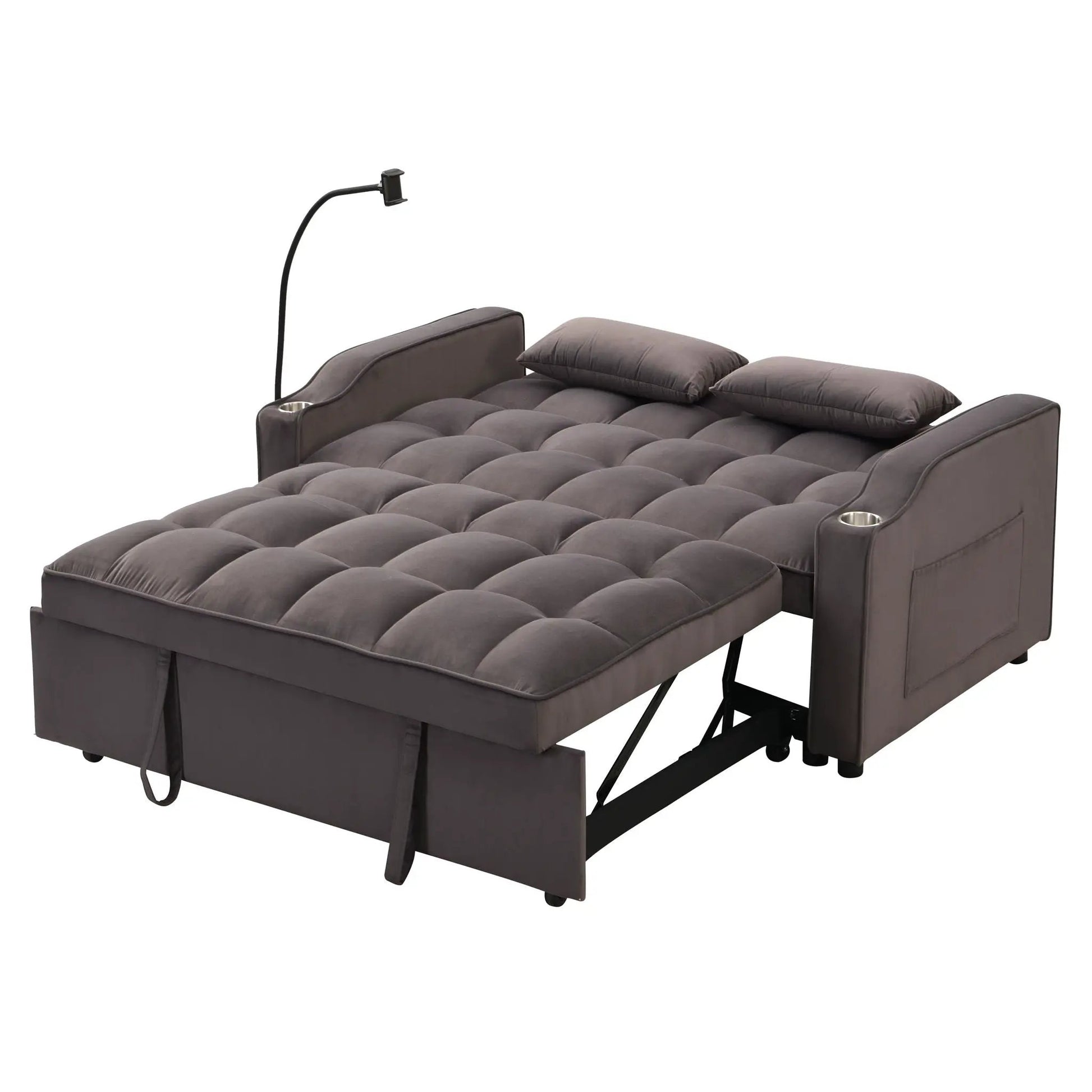 Modern loveseat futon with pullout bed in dark gray tufted fabric by Unique Piece Furniture on Tampa Home & Garden Store