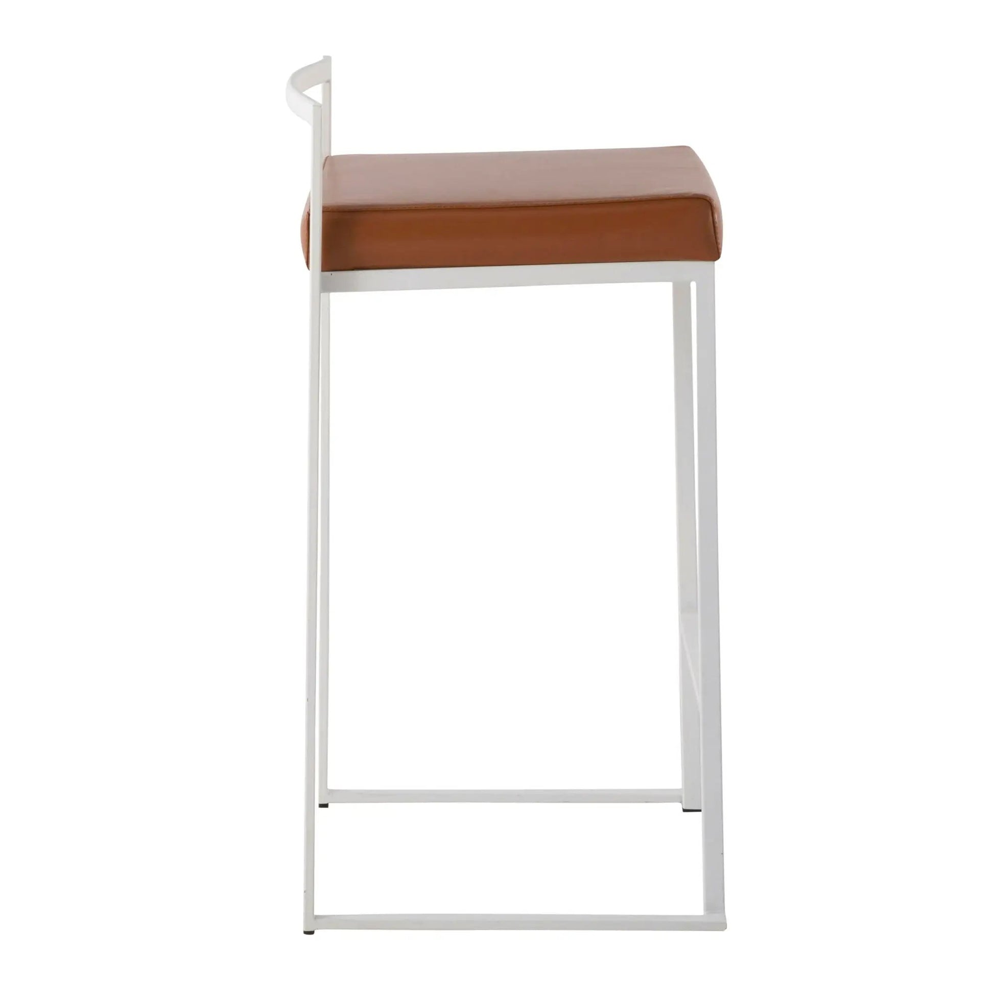Fuji stackable counter stool white metal frame with tan leather cushion on Tampa Home & Garden Store