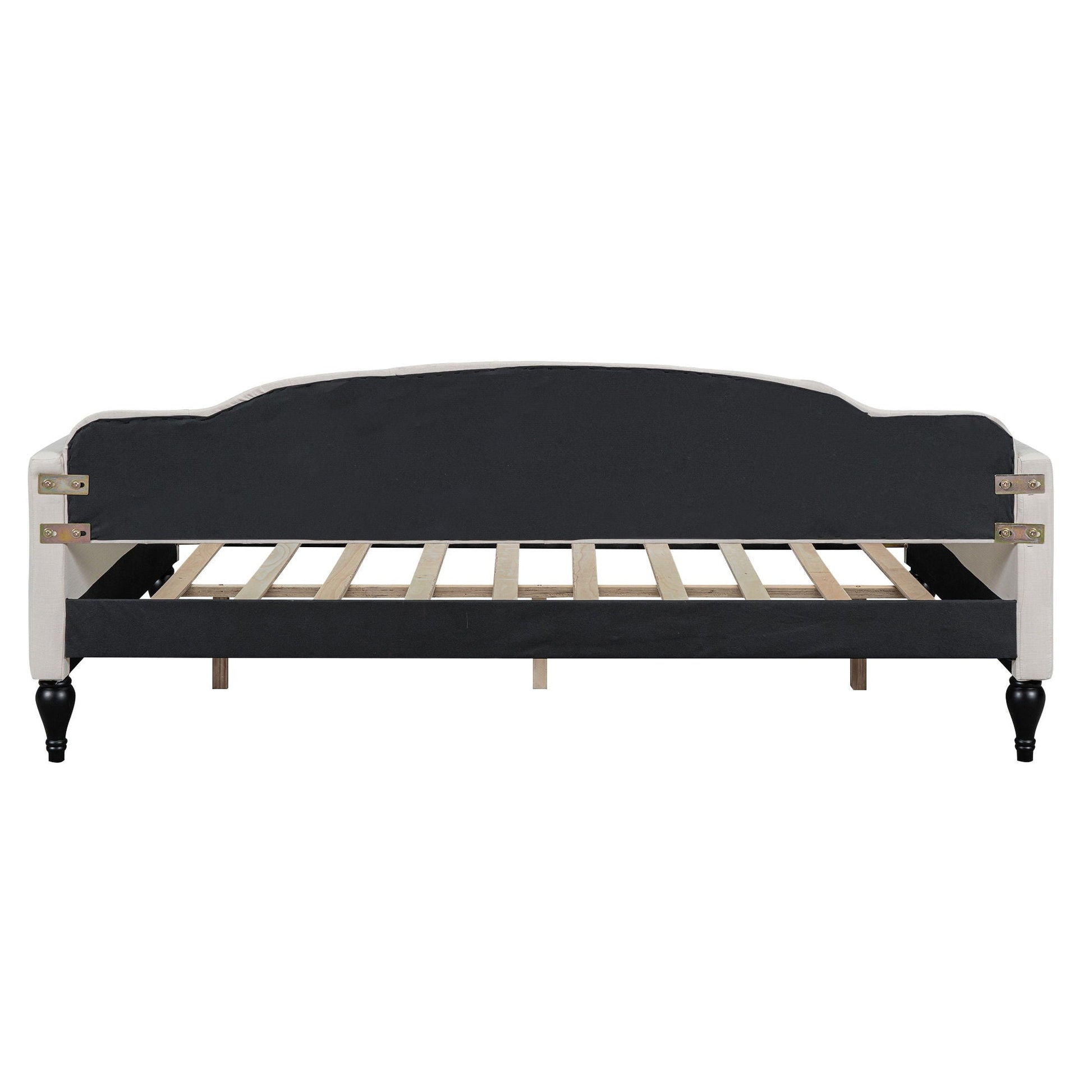 Upholstered tufted daybed black fabric with white frame and slat base by HouseOfZazla on Tampa Home & Garden Store