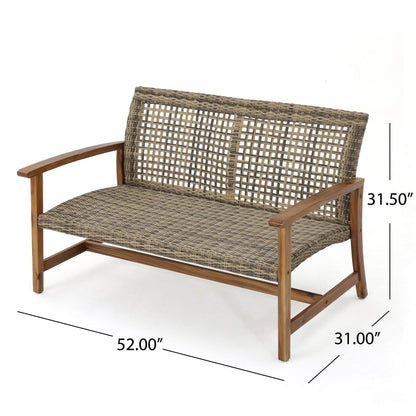 Outdoor Rattan Loveseat and Acacia Wood Frame