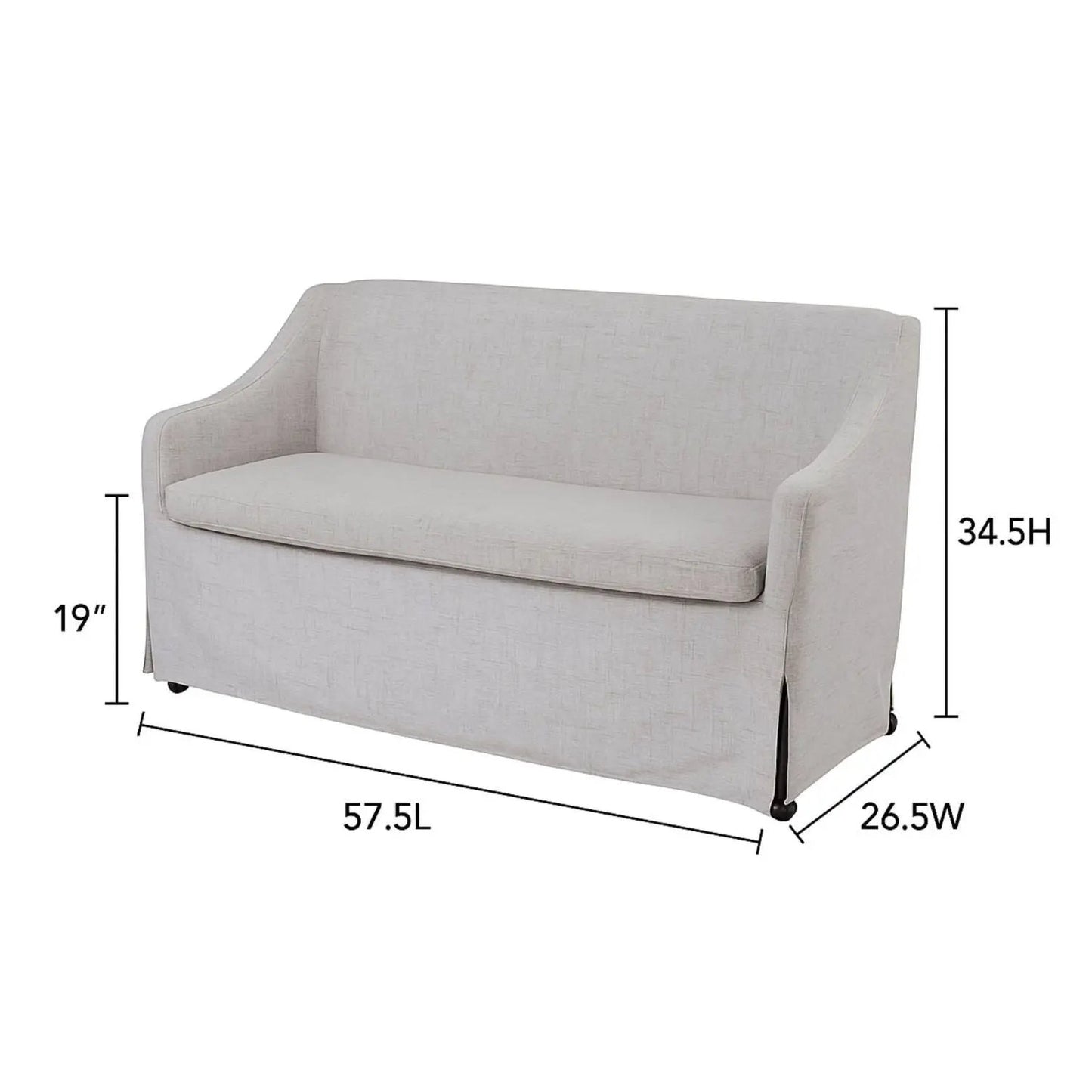 Slip Covered Settee with Casters in Beige
