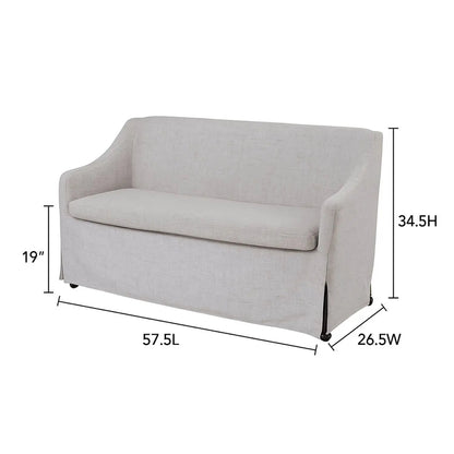 Slip Covered Settee with Casters in Beige