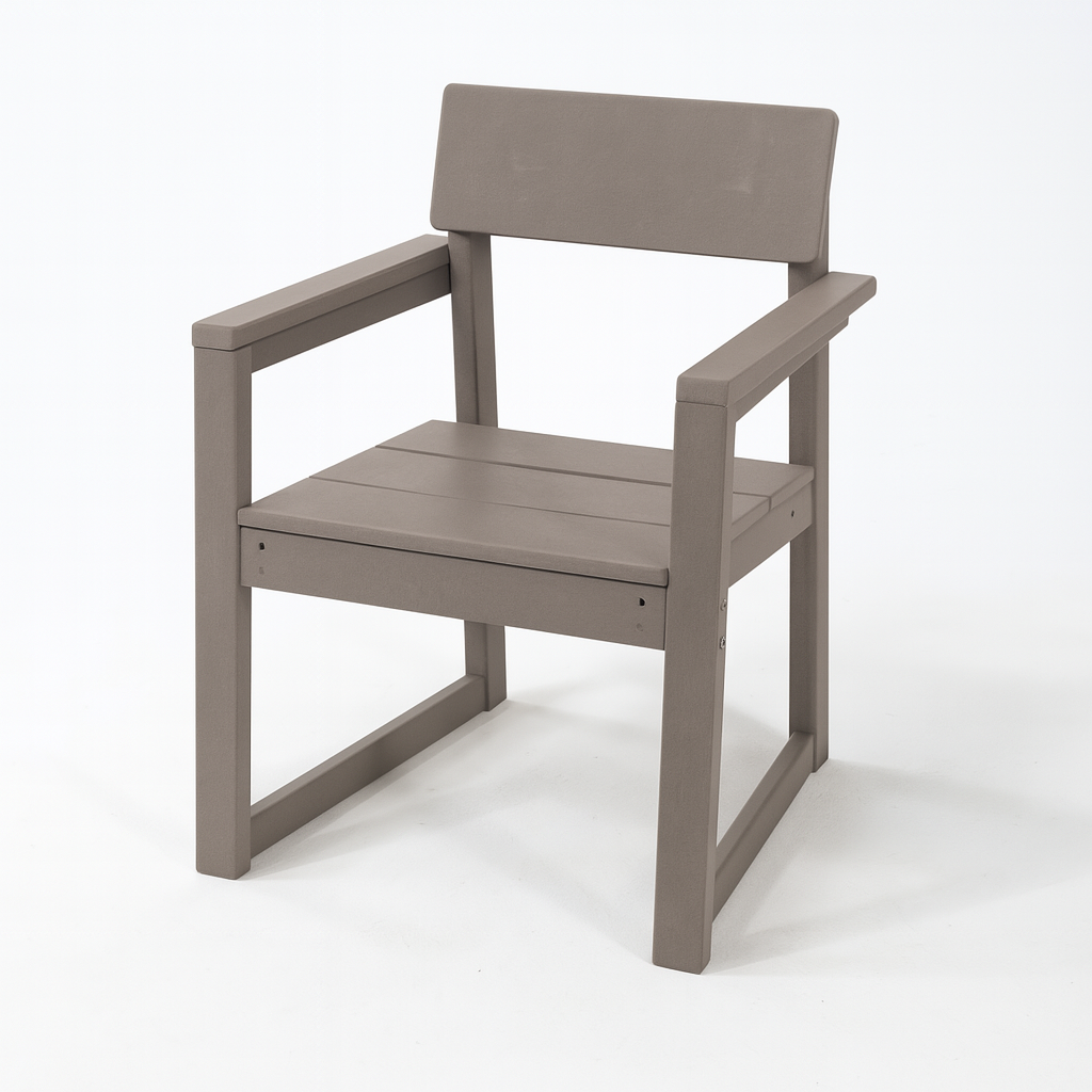 Outdoor HDPE armchair in antique wood color with backrest on Tampa Home & Garden Store