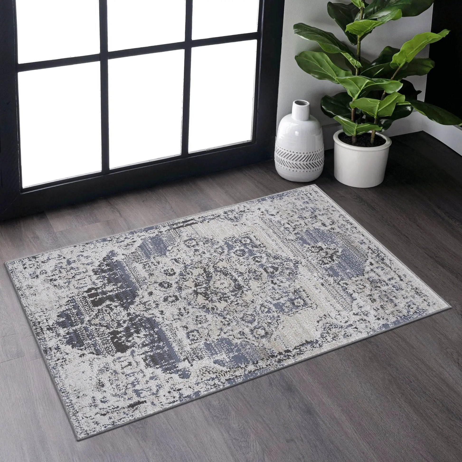 Payas Medallion Rug blue-gray distressed medallion pattern Unique Piece Furniture area rug on Tampa Home & Garden Store