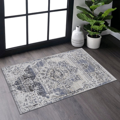 Payas Medallion Rug blue-gray distressed medallion pattern Unique Piece Furniture area rug on Tampa Home & Garden Store