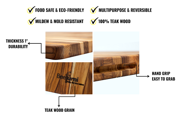 Teak cutting board set 5-piece 18-inch natural teak wood VIP Digital Presence on Tampa Home & Garden Store