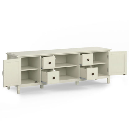 Sturdy solid wood TV stand in cream with wide storage, 4 cabinets and open shelves HouseOfZazla on Tampa Home & Garden Store