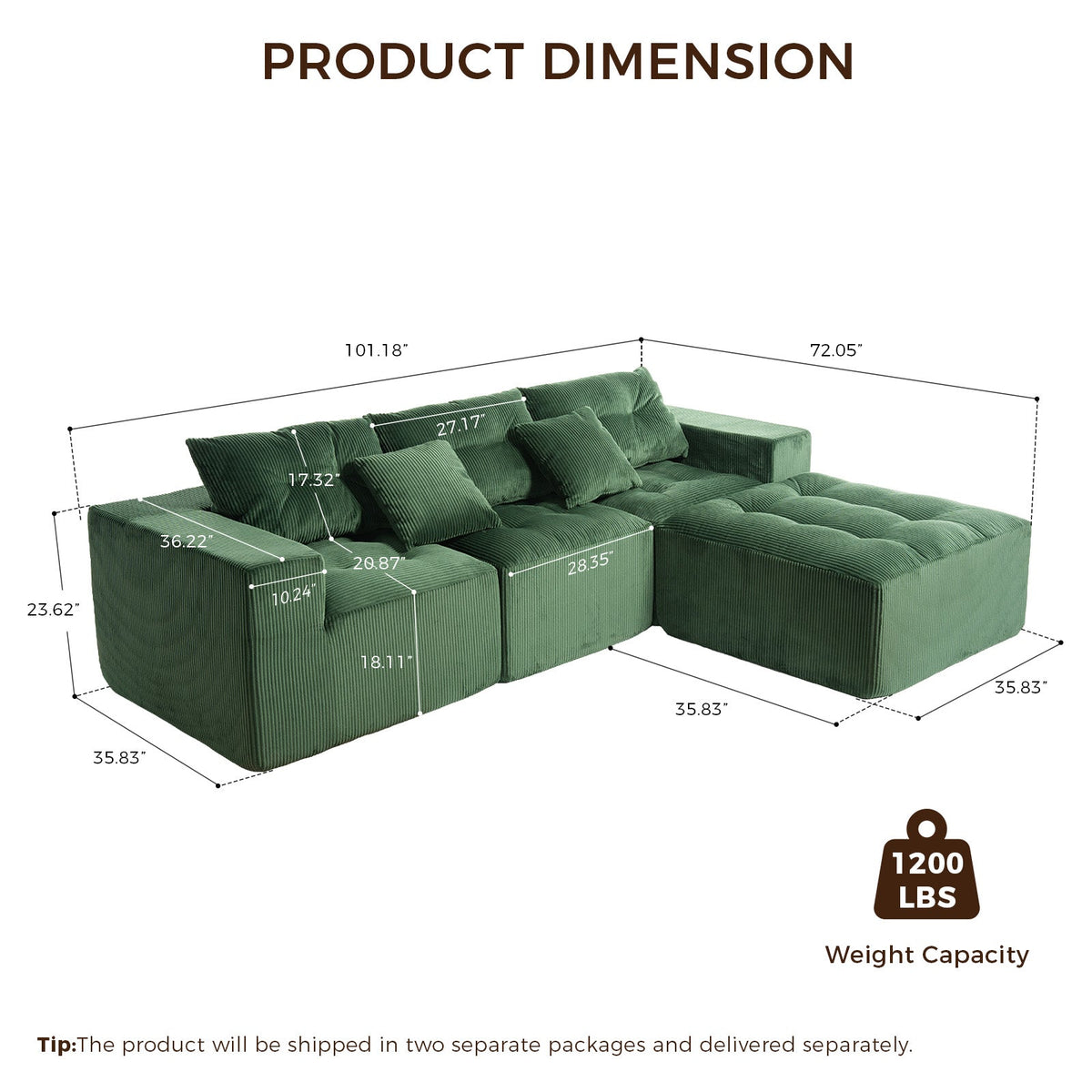Modern Corduroy and L Shape Modular Sofa