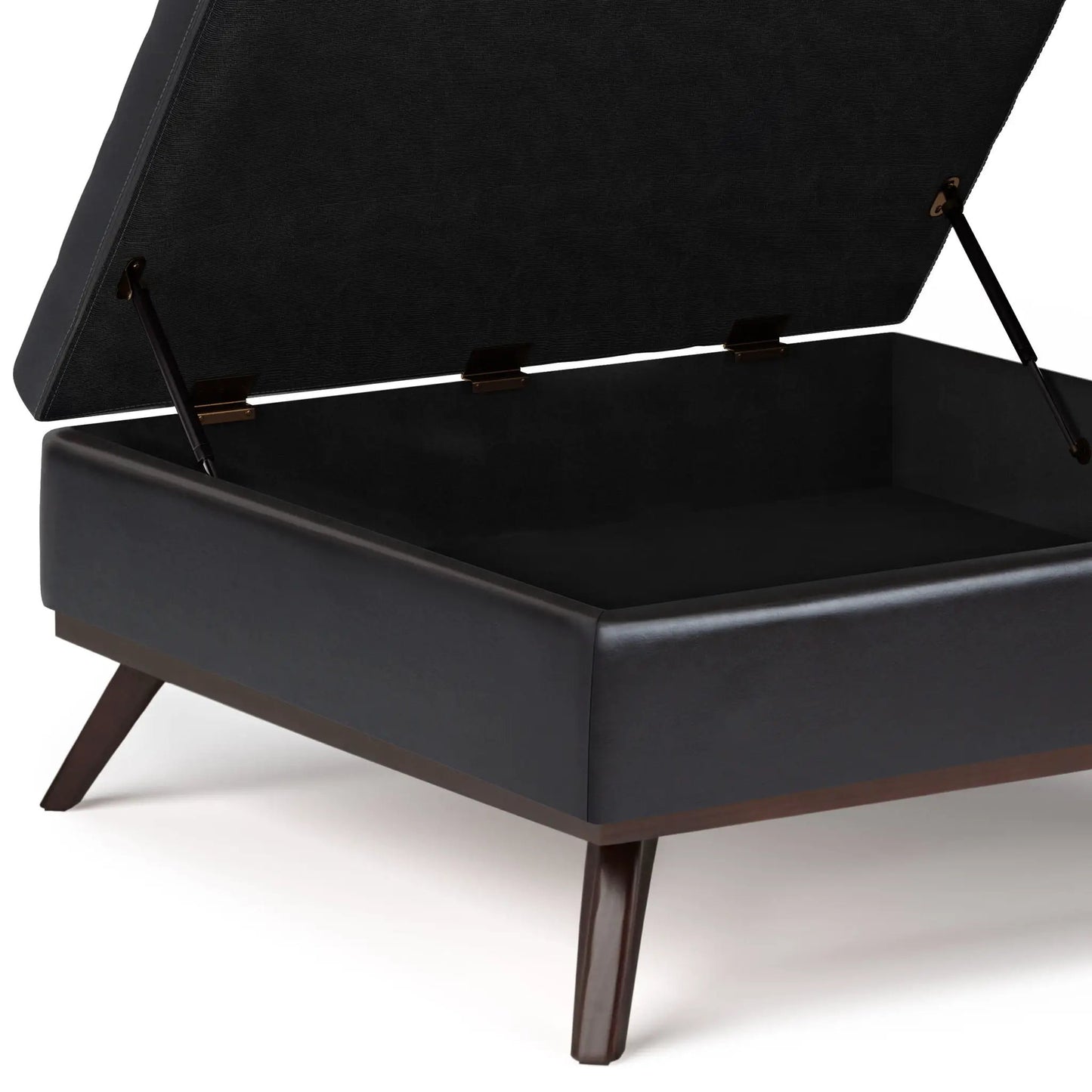 Owen Multifunctional Square Coffee Table Ottoman in black leather with hinged lid storage on Tampa Home & Garden Store