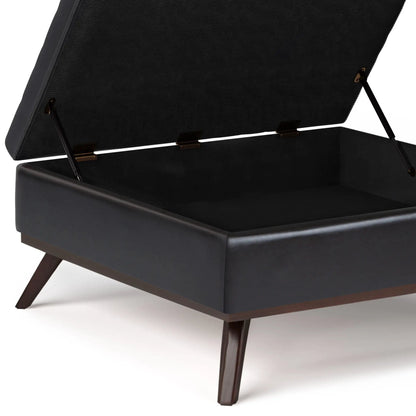Owen Multifunctional Square Coffee Table Ottoman in black leather with hinged lid storage on Tampa Home & Garden Store