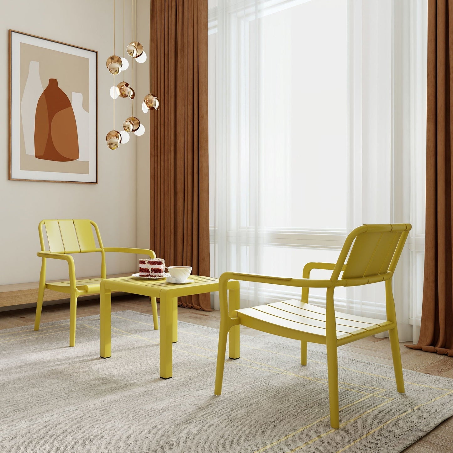 3-piece indoor/outdoor leisure table and chair set with yellow metal chairs HouseOfZazla on Tampa Home & Garden Store