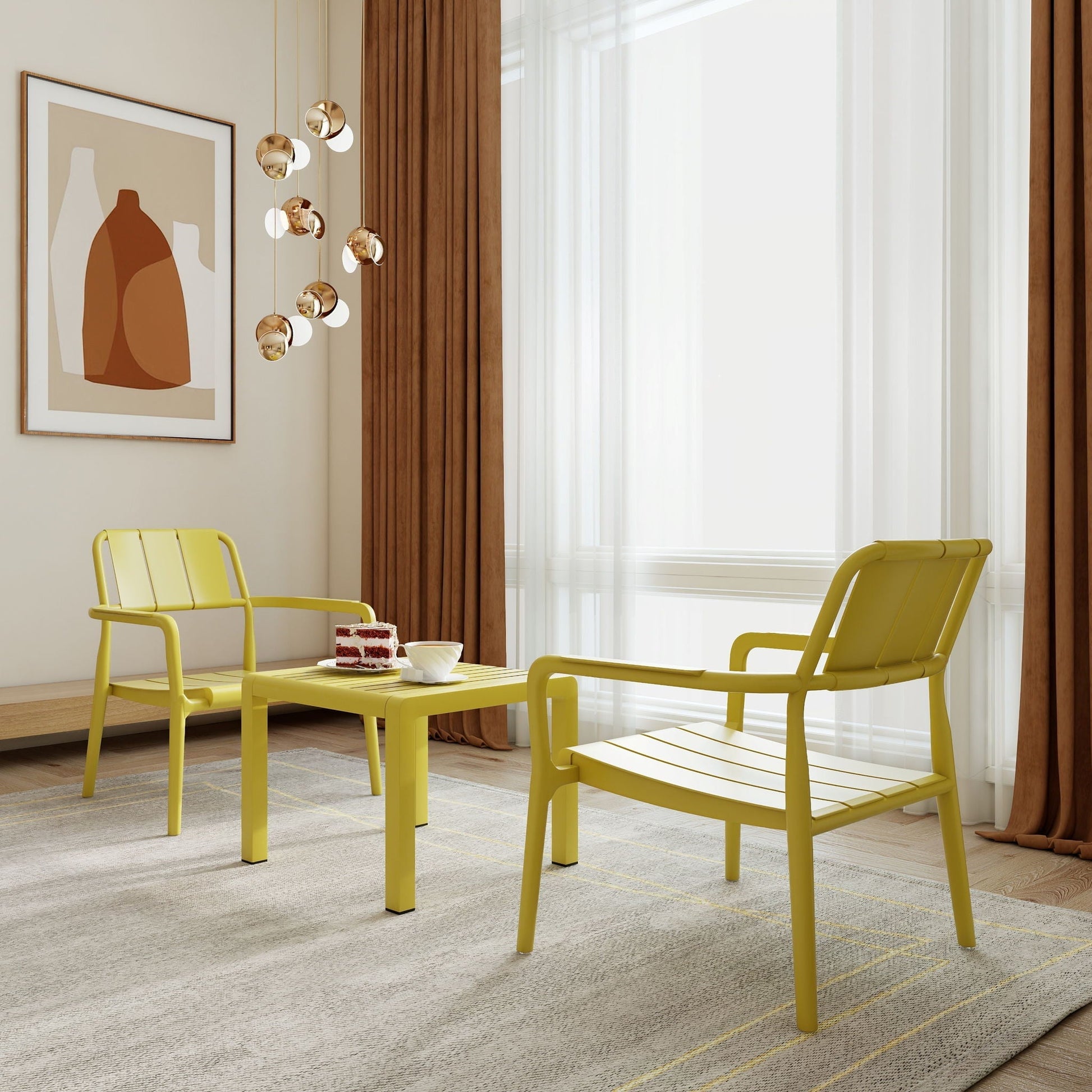 3-piece indoor/outdoor leisure table and chair set with yellow metal chairs HouseOfZazla on Tampa Home & Garden Store
