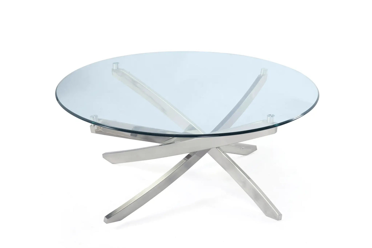 Zila end table round glass top with chrome cross-leg base Unique Piece Furniture on Tampa Home & Garden Store
