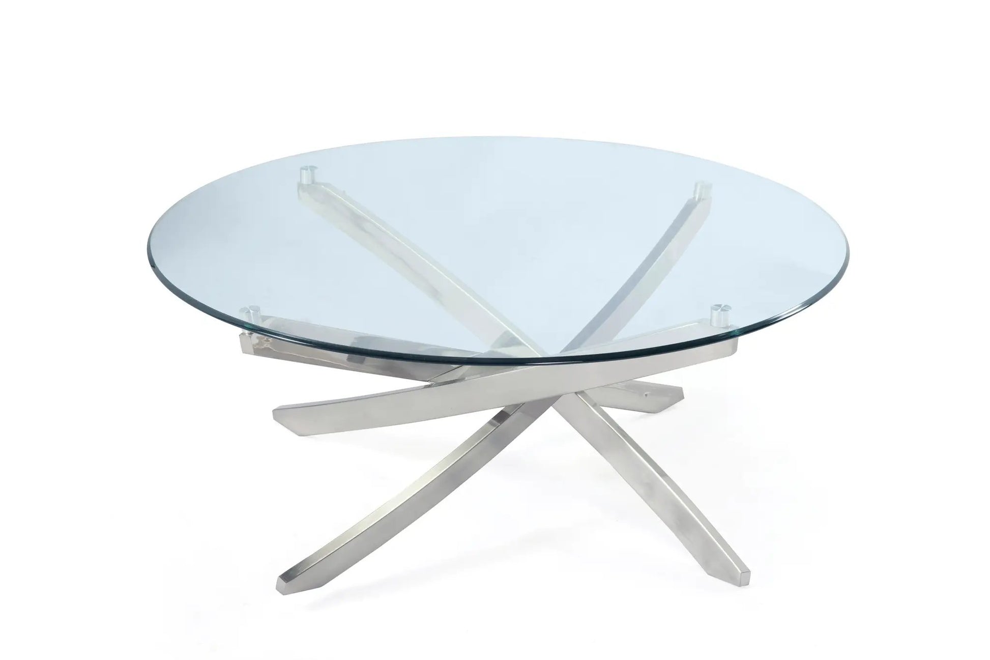 Zila end table round glass top with chrome cross-leg base Unique Piece Furniture on Tampa Home & Garden Store
