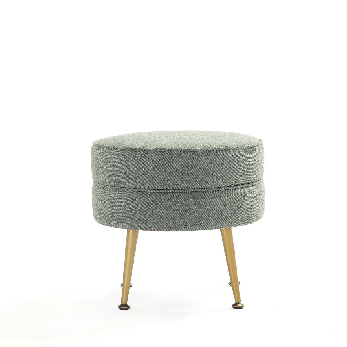 Bailey Upholstered Accent Ottoman round sage-green fabric with gold-tone legs HouseOfZazla on Tampa Home & Garden Store